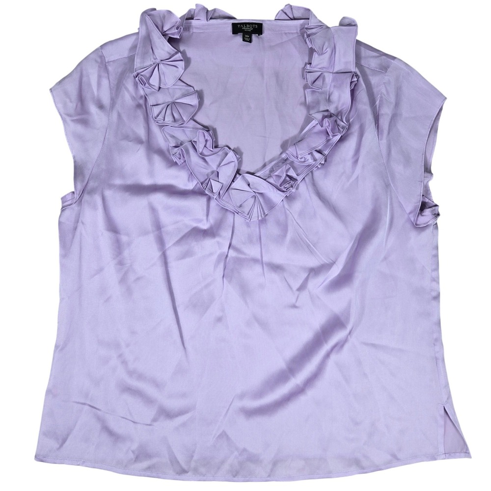 Talbots Petites Lavender Silk Blend Ruffle V-Neck Sleeveless Blouse 14P CN1304